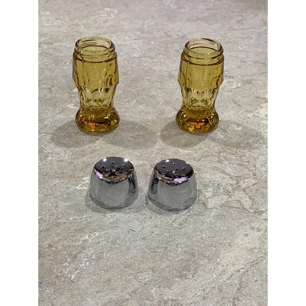 Vintage Viking Georgian Glass Amber Honeycomb Salt And Pepper Shaker Set